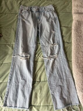 Garage Light Blue Ripped Straight-Leg Jeans